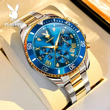 PLAYBOY Popular Original Stainless Steel Waterproof Quartz Multifunction Casual Fashion Trend Mens Watches